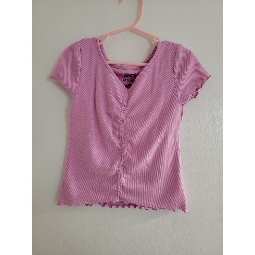 SO Purple Ribbed Ruffle Hem Short Sleeve Tee Girls Size XS 6/6X